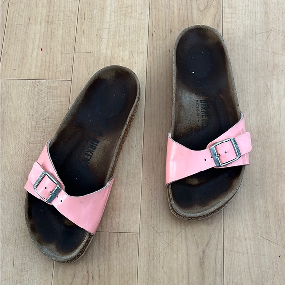 Birkenstock Shoes - Birkenstock Glossy Pink Slide Sandals 38